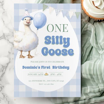 One Silly Goose Boy First Birthday Invitation