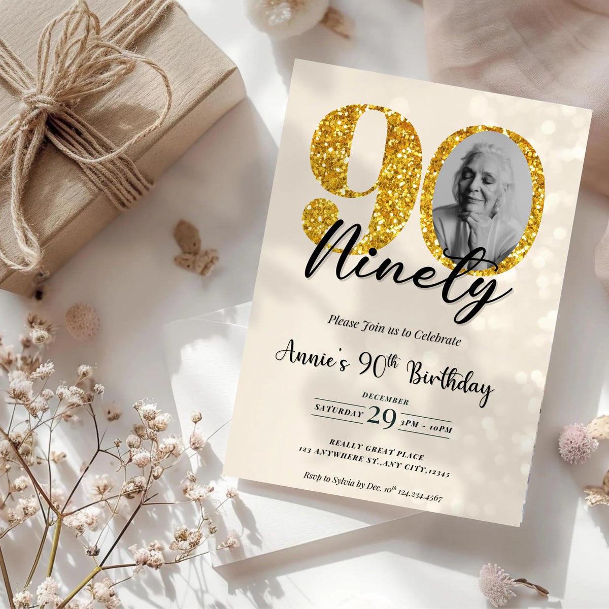Ninety 90th Birthday Photo Invitation