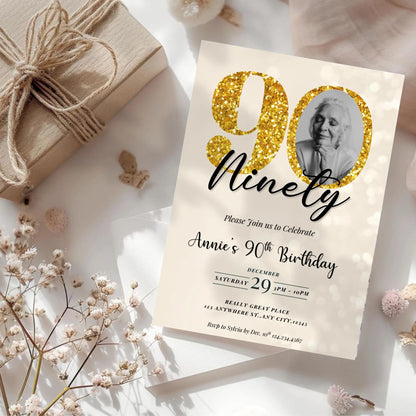 Ninety 90th Birthday Photo Invitation