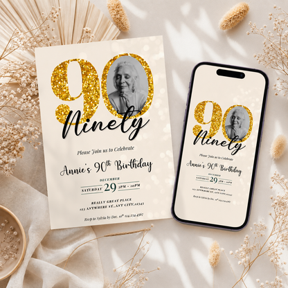 Ninety 90th Birthday Photo Invitation