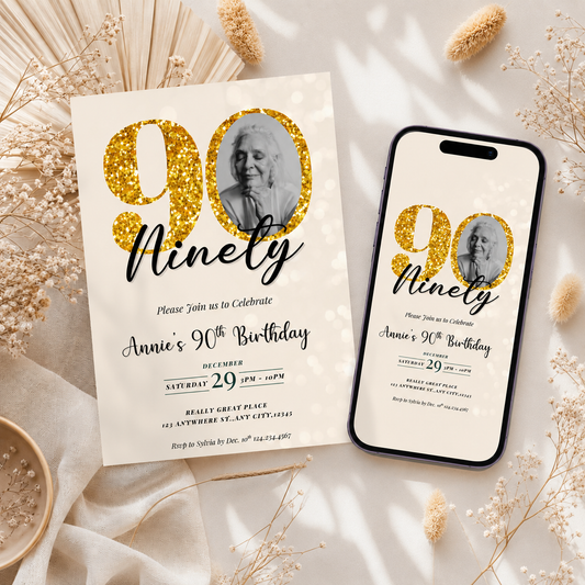 Ninety 90th Birthday Photo Invitation
