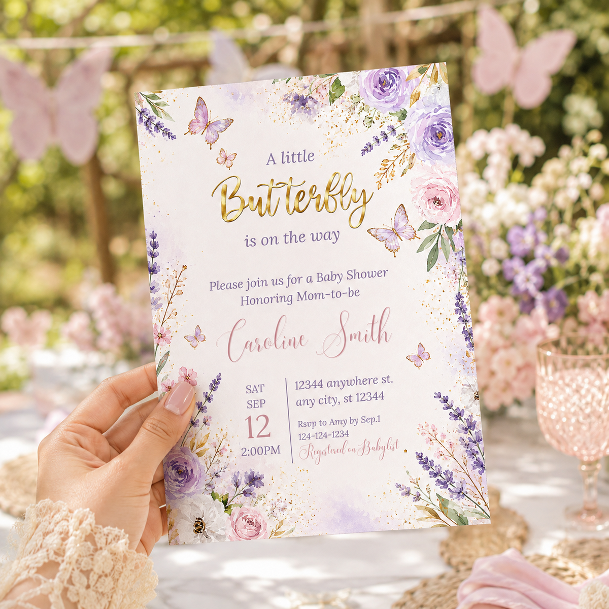 A Little Butterfly Is on Her Way Baby Shower Invitation