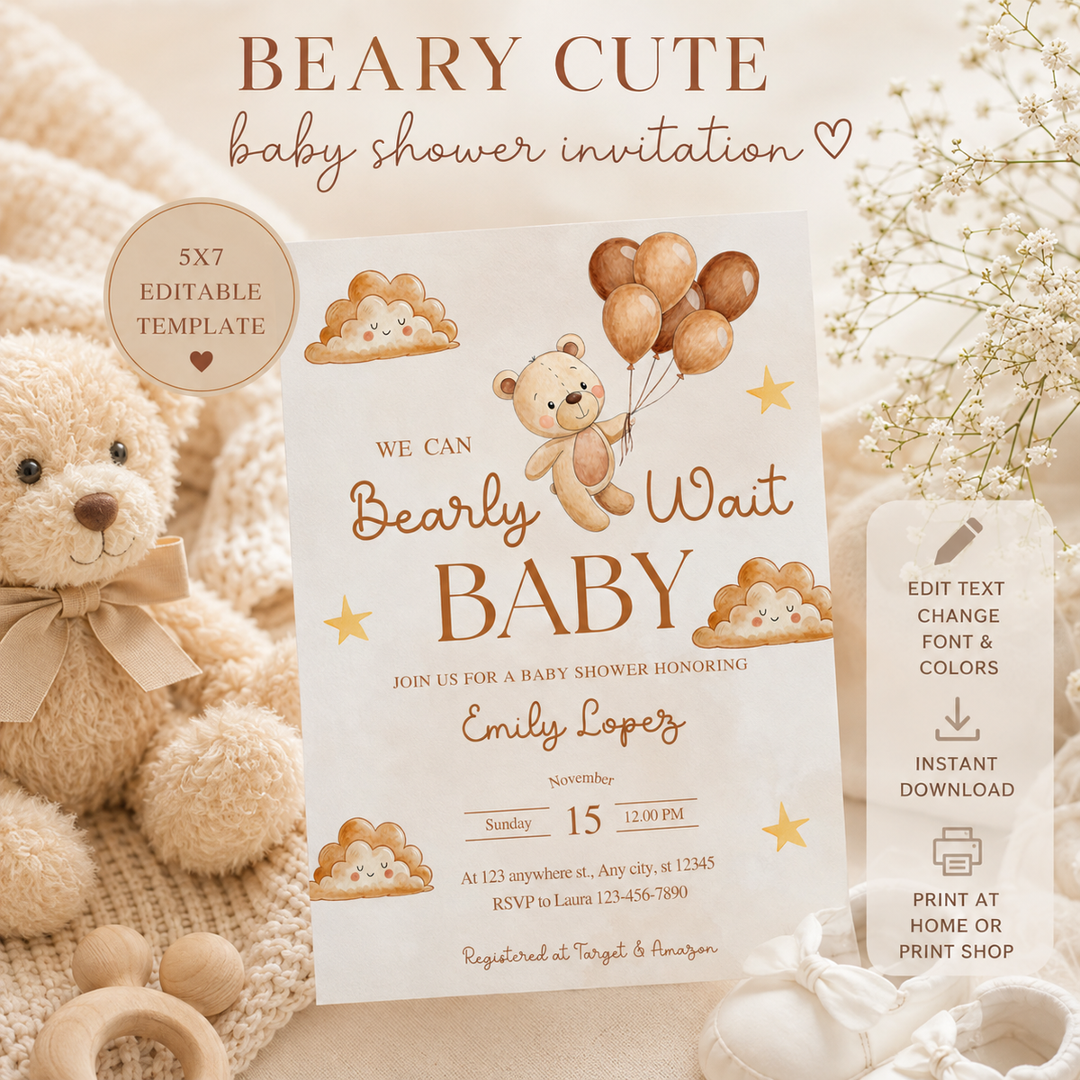 We Can Bearly Wait Baby Shower Invitation