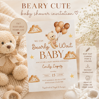 We Can Bearly Wait Baby Shower Invitation