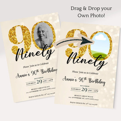 Ninety 90th Birthday Photo Invitation