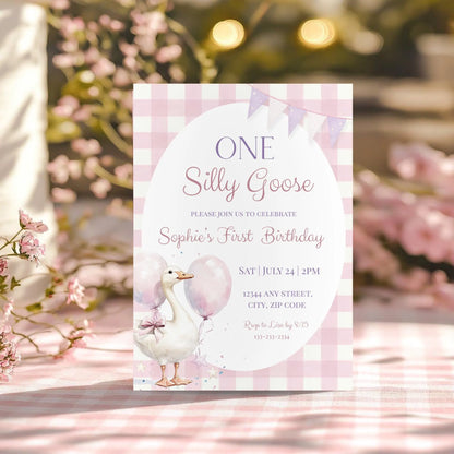 One Silly Goose Girl Birthday Invitation