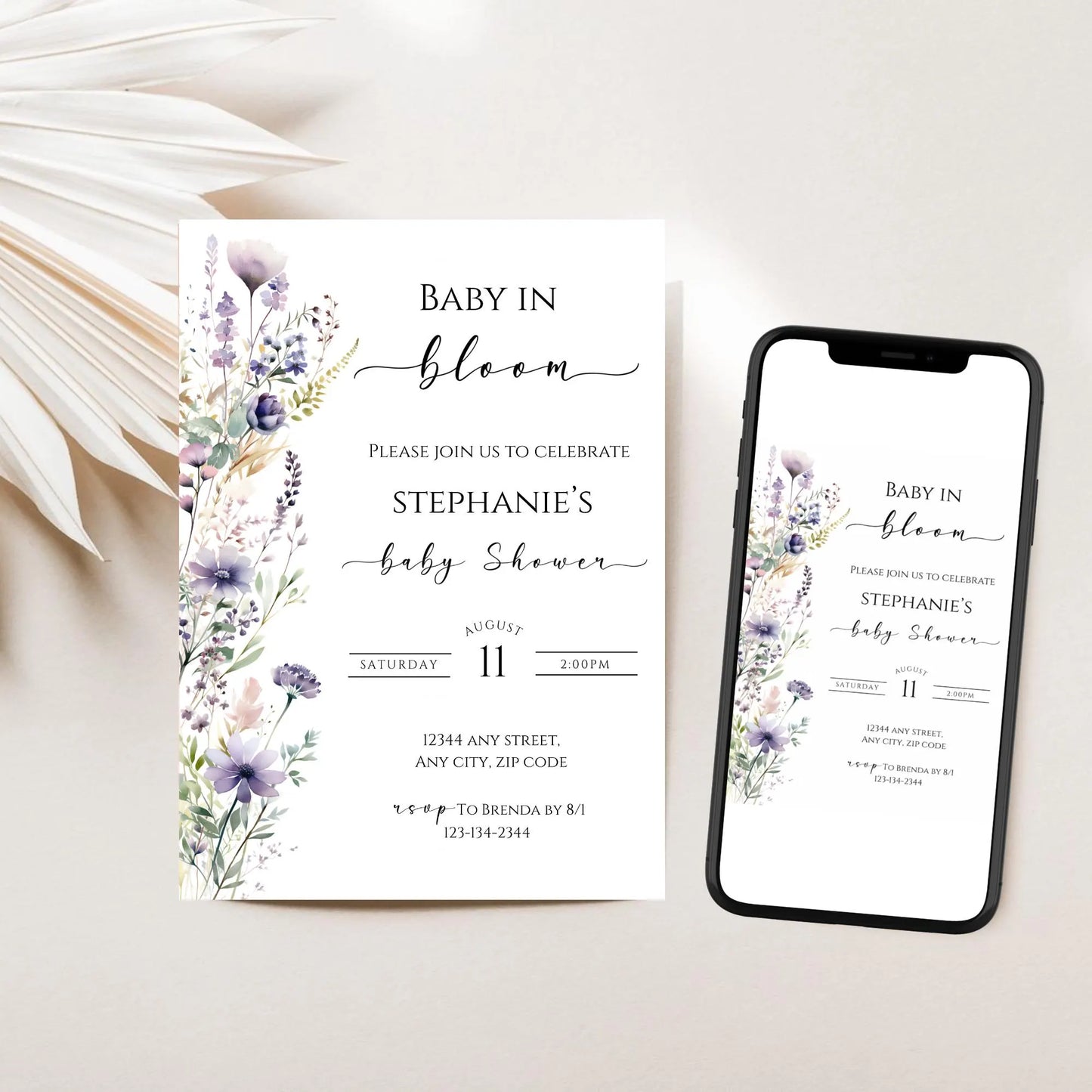 Baby in Bloom Invitation, Wildflower Baby Shower Invite, Editable Baby in Bloom Baby Shower Template, Floral Baby Shower Digital Download
