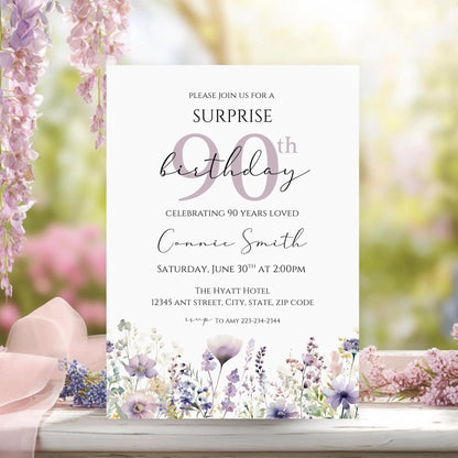 Floral Surprise 90th Birthday Invitation