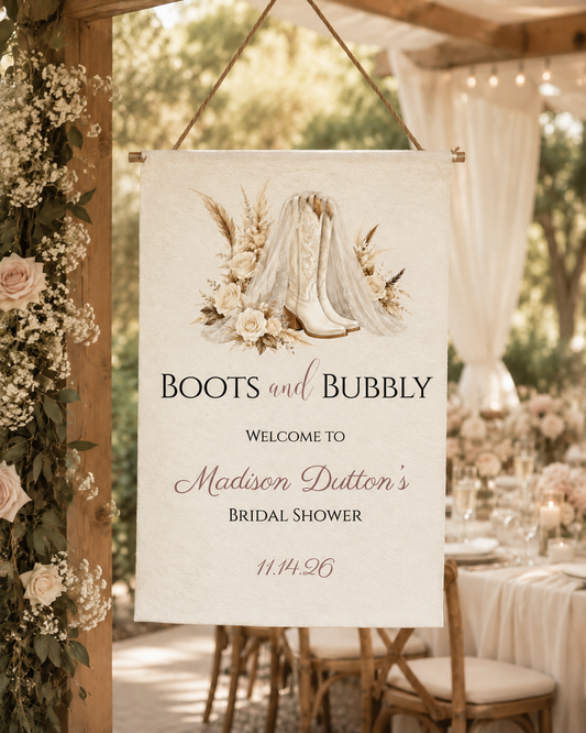 Boots & Bubbly Bridal Shower Welcome Sign
