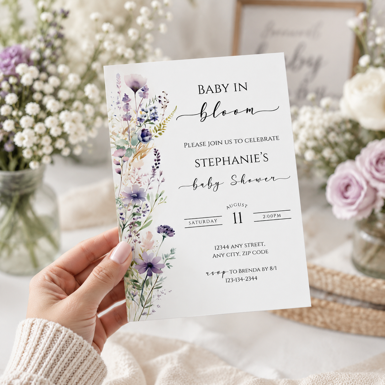Baby in Bloom Invitation, Wildflower Baby Shower Invite, Editable Baby in Bloom Baby Shower Template, Floral Baby Shower Digital Download