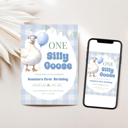 One Silly Goose Boy First Birthday Invitation