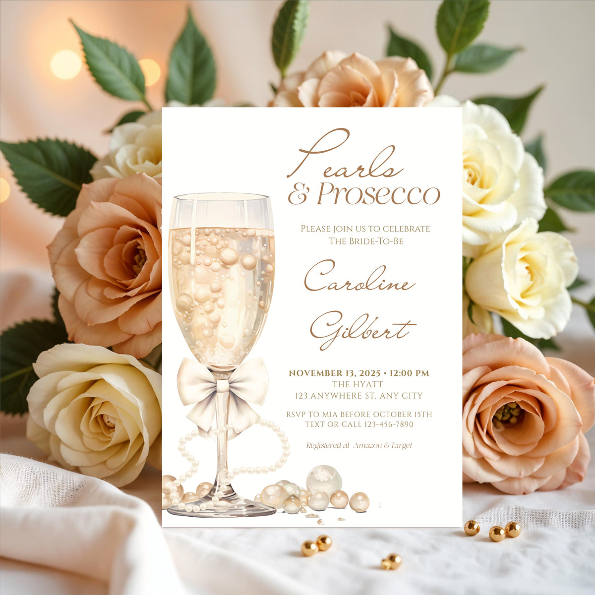 Pearls and Prosecco Bridal Shower Invitation