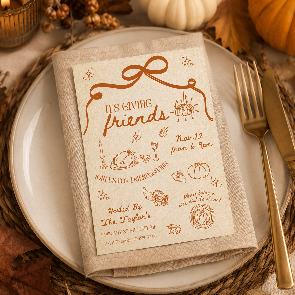 It's Giving Friends Friendsgiving Invitation
