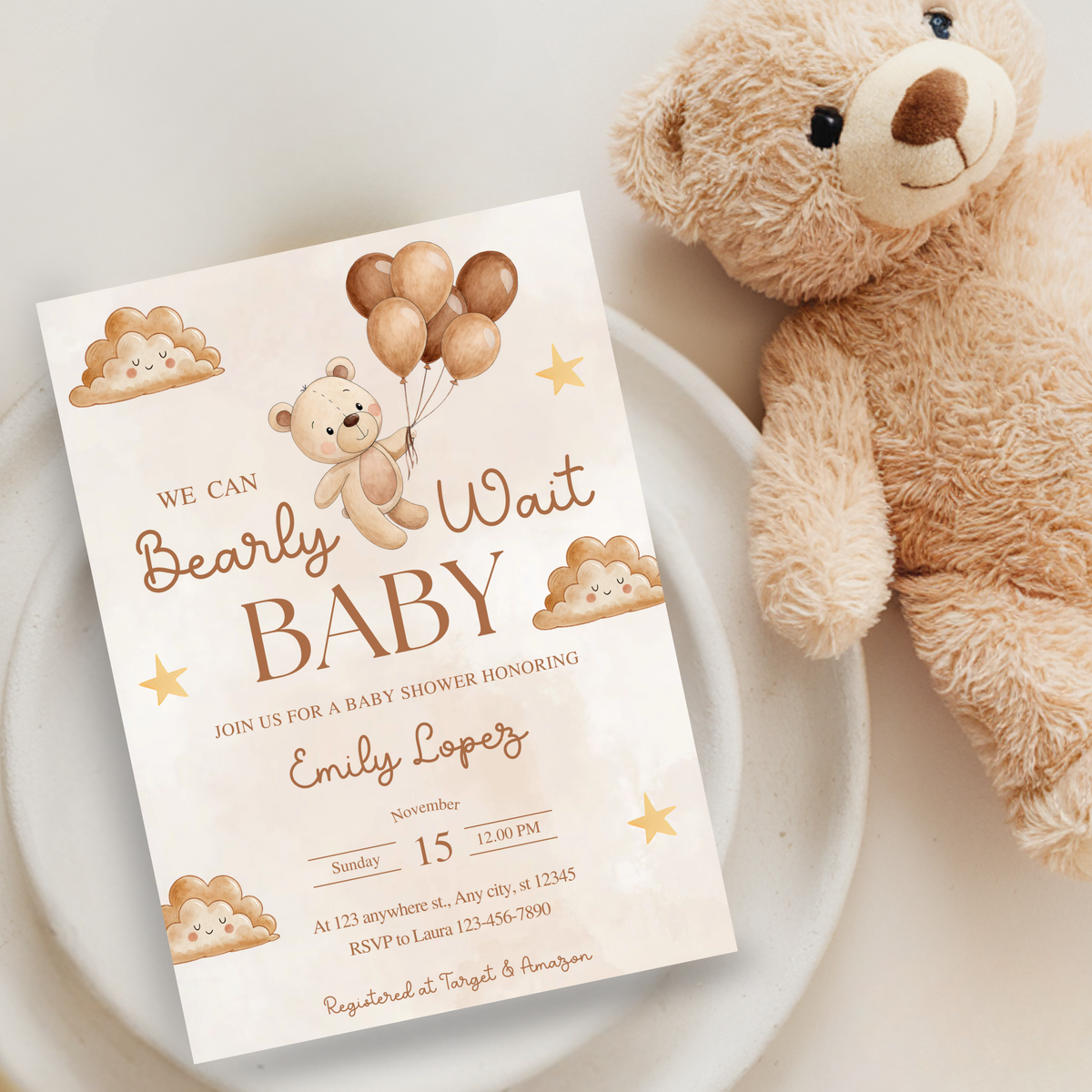 We Can Bearly Wait Baby Shower Invitation