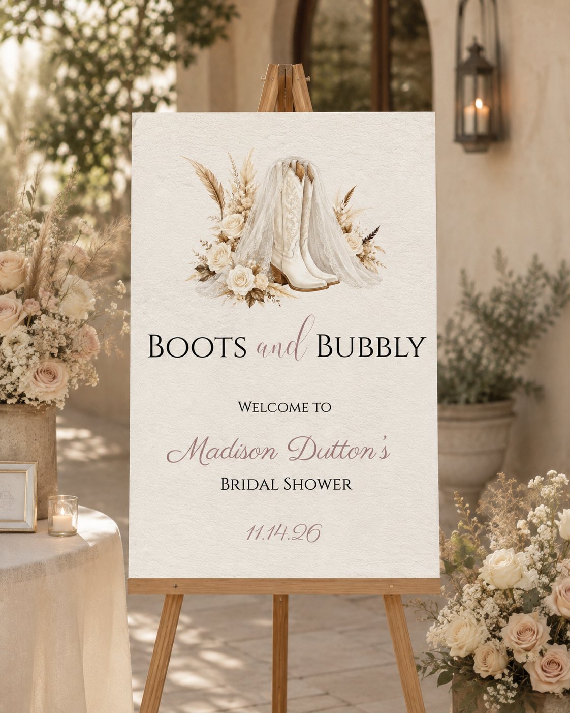 Boots & Bubbly Bridal Shower Welcome Sign