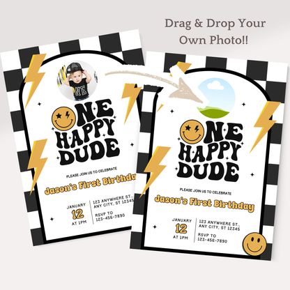 One Happy Dude First Birthday Photo Invitation