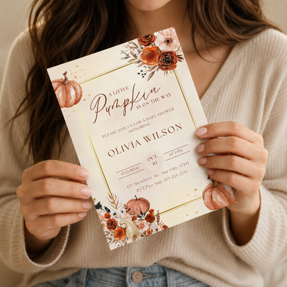 Little Pumpkin on the Way Baby Shower Invitation Bundle