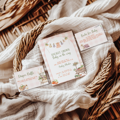 Locally Grown Baby Girl Shower Invitation Bundle