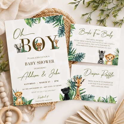 Oh Boy Safari Baby Shower Invitation Bundle