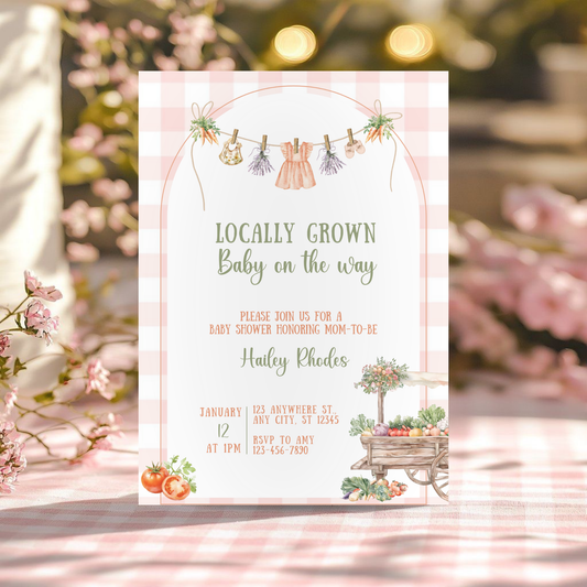 Locally Grown Baby Girl Shower Invitation Bundle
