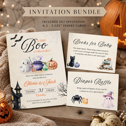 A Little Boo Is Almost Due Halloween Baby Shower Invitation Bundle