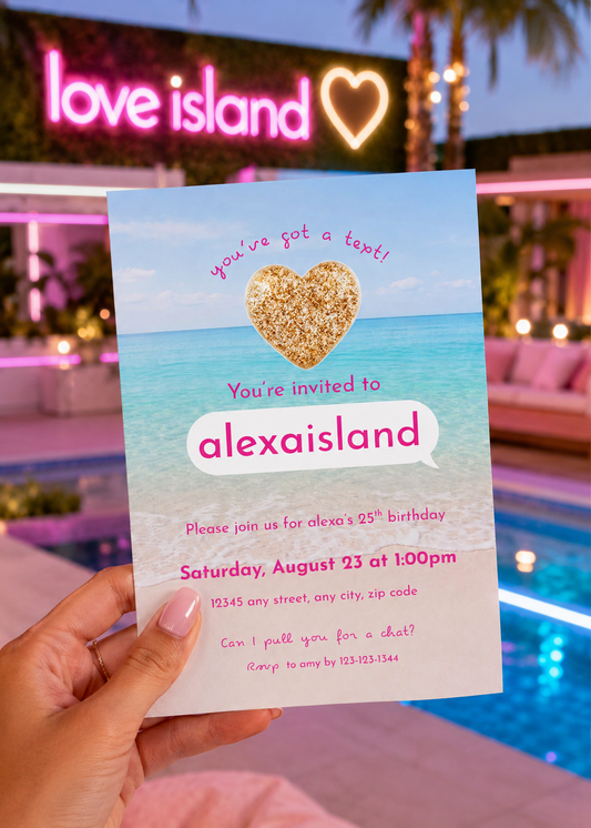 Love Island Inspired Birthday Invitation, Island Theme Editable Canva Template, 5x7 & Mobile Invite