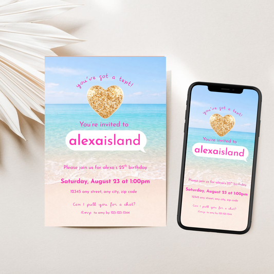 Love Island Inspired Birthday Invitation, Island Theme Editable Canva Template, 5x7 & Mobile Invite