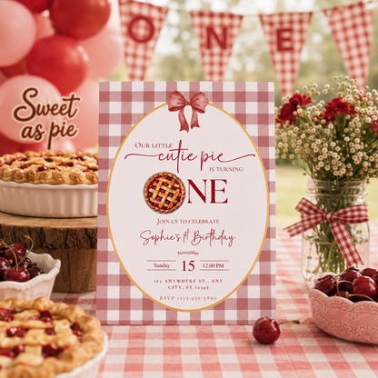 Our Cutie Pie Is One Birthday Invitation