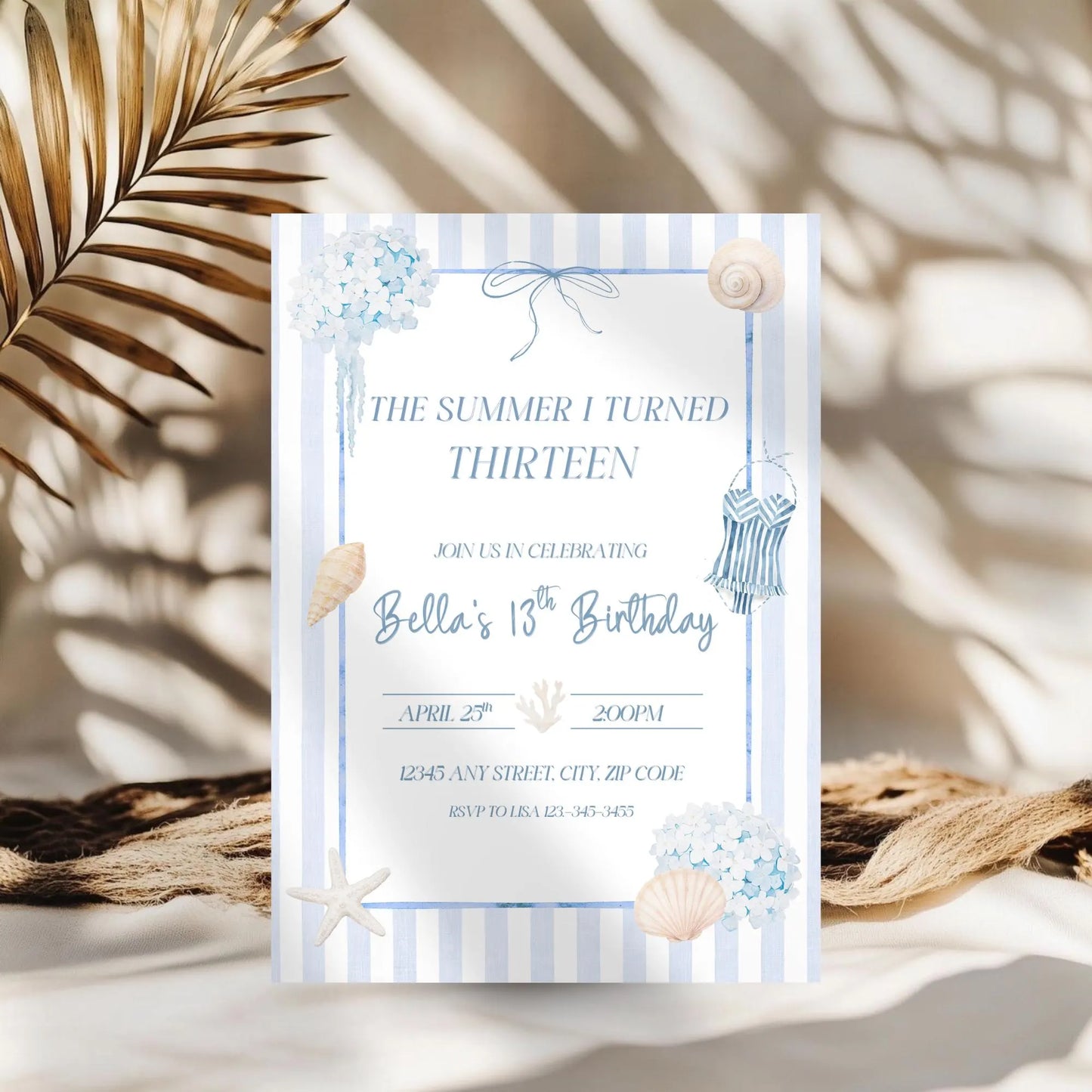 The Summer I Turned Birthday Invitation, Summer I Turned 13 Invite Digital Download, Any Age Summer Birthday Party Template, Beach Theme