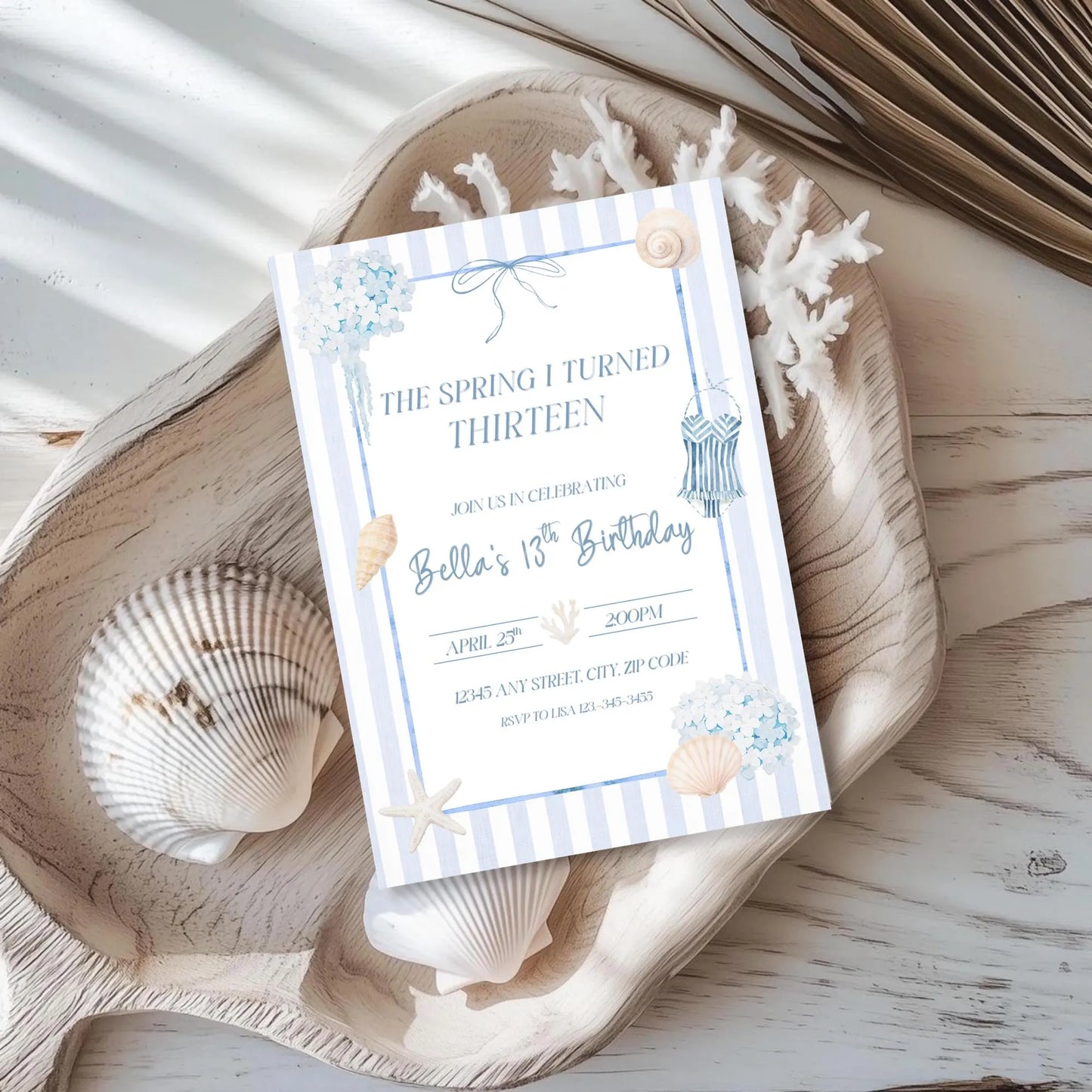 The Summer I Turned Birthday Invitation, Summer I Turned 13 Invite Digital Download, Any Age Summer Birthday Party Template, Beach Theme