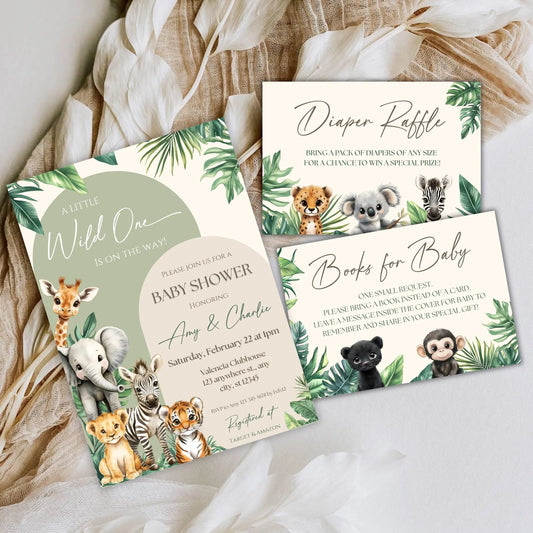 A Little Wild One Is On The Way Safari Baby Shower Invitation Template, Jungle Baby Shower Invite Digital or Printed, Safari Animal Shower