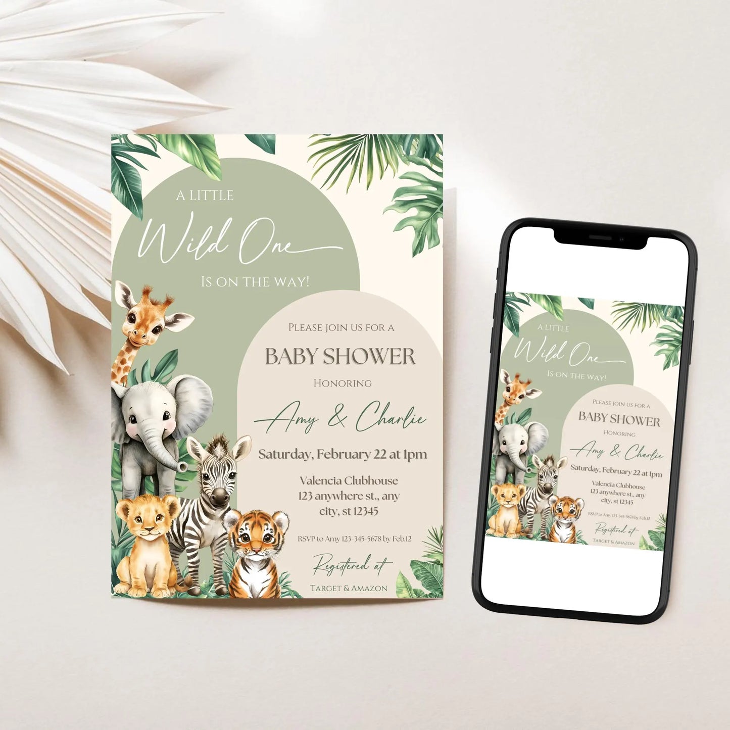 A Little Wild One Is On The Way Safari Baby Shower Invitation Template, Jungle Baby Shower Invite Digital or Printed, Safari Animal Shower