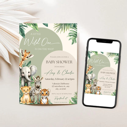 A Little Wild One Is On The Way Baby Shower Invitation Bundle