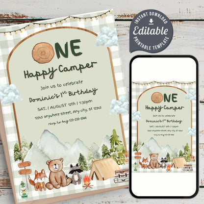 One Happy Camper First Birthday Invitation