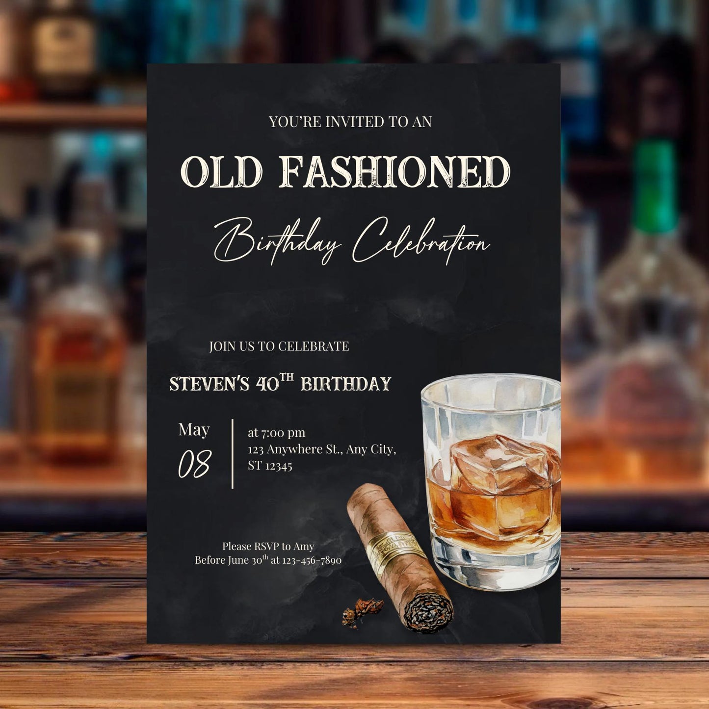 Old Fashioned Birthday Invitation, Editable Whiskey 40th Birthday or Any Age Template, Old Fashioned Celebration