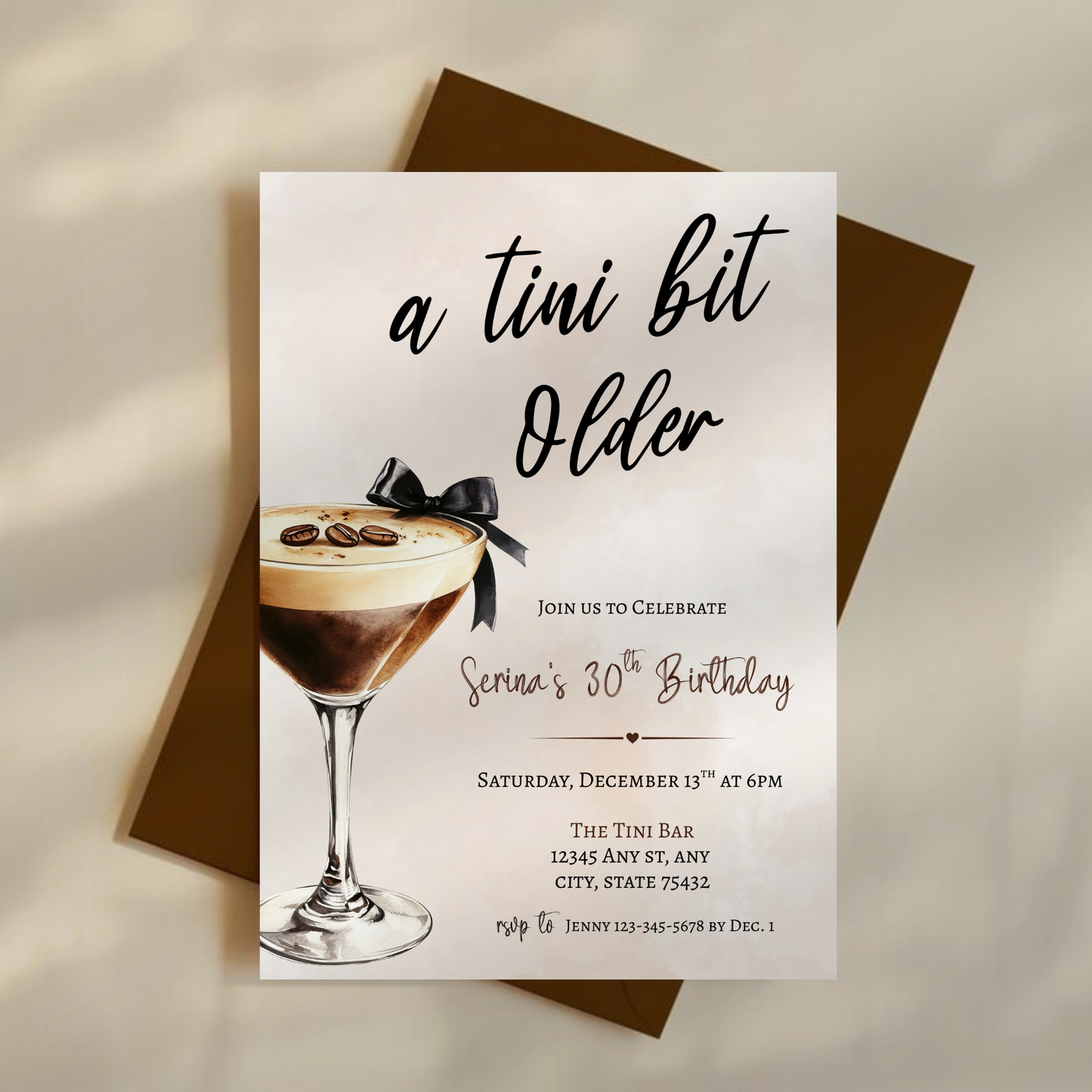 A Tini Bit Older 30th Birthday Invitation, Espresso Martini 30th Birthday Template, Any Age Espresso Theme Invite