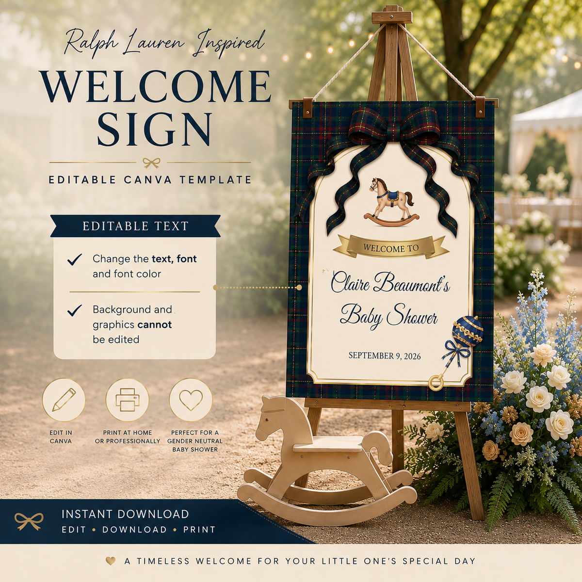 Ralph Lauren Inspired Baby Shower Welcome Sign