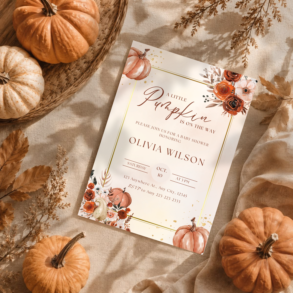 Little Pumpkin on the Way Baby Shower Invitation Bundle