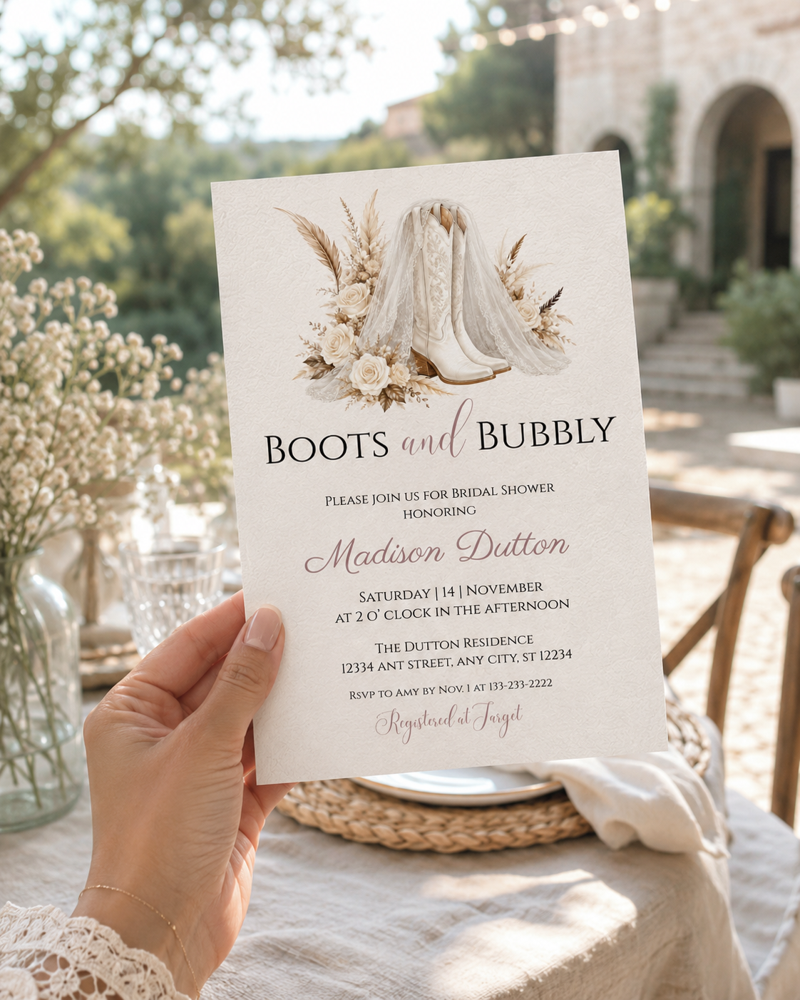 Boots and Bubbly Bridal Shower Invitation