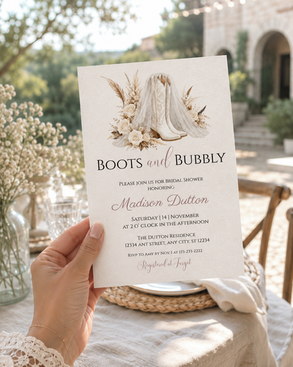 Boots and Bubbly Bridal Shower Invitation