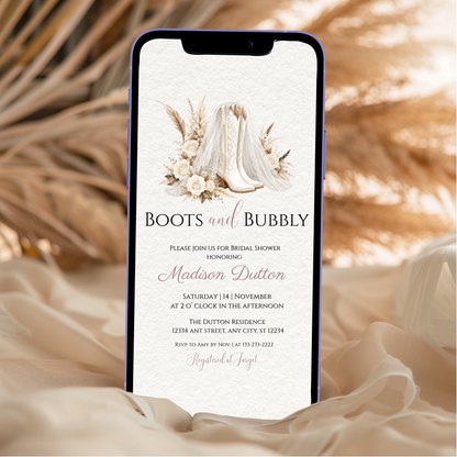 Boots and Bubbly Bridal Shower Invitation
