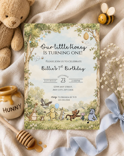 Winnie the Pooh First Birthday Invitation | A Little Honey is Turning One