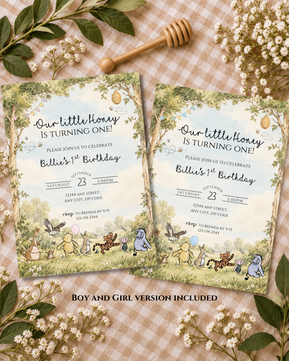 Winnie the Pooh First Birthday Invitation | A Little Honey is Turning One