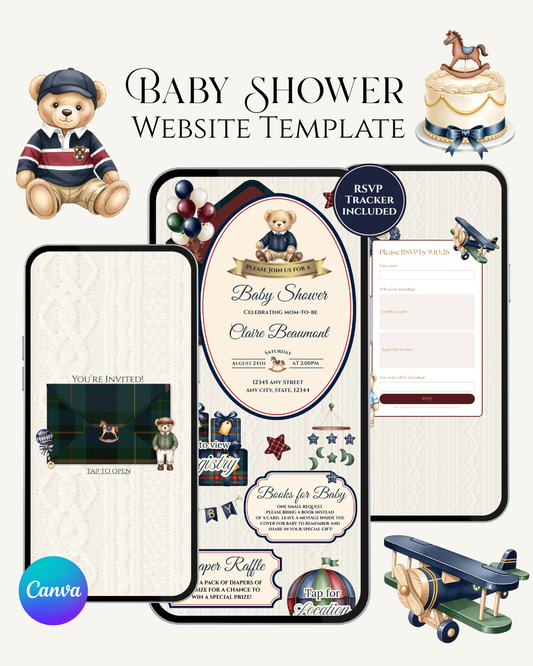 Ralph Lauren Vintage Teddy Bear Baby Shower Website Invitation